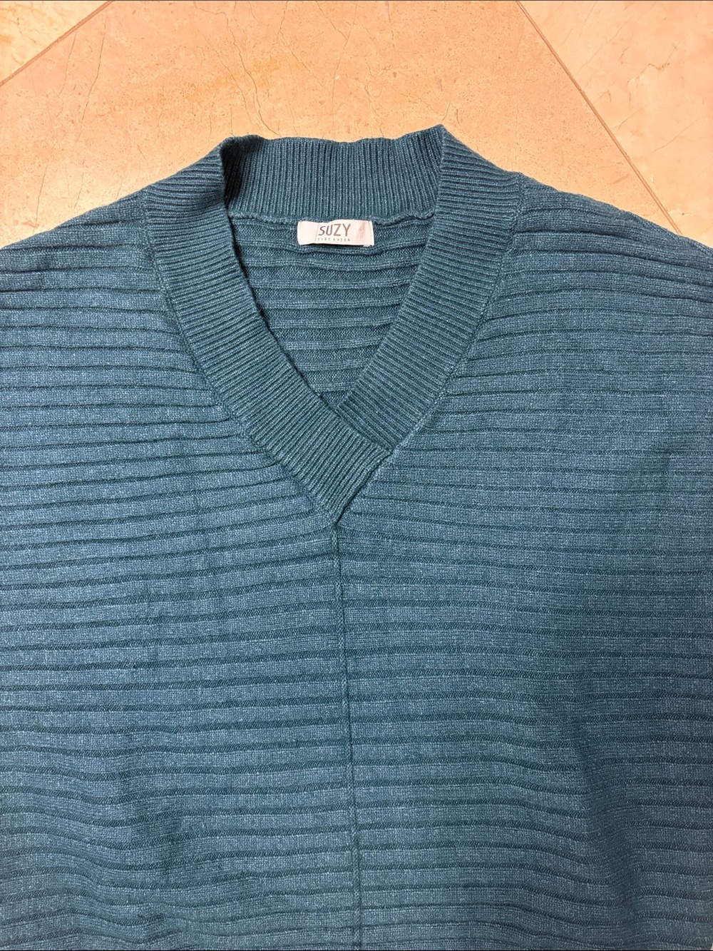 ⭐️ Suzy Shier Teal V-Neck Oversized Drop Stitch Ribbed Sweater - size Small - Picture 5 of 10